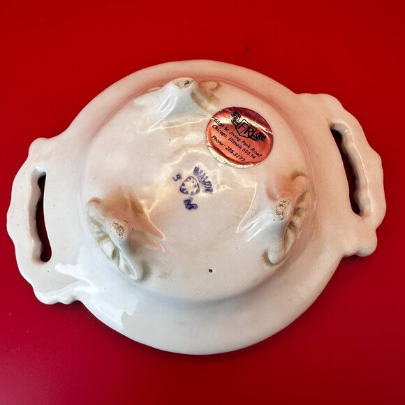 TWO HANDLED CERAMIC LITTLE MAJORKA DISH PLUS BOWL SET w/BIRD & FRUIT DESIGN - Picture 14 of 15